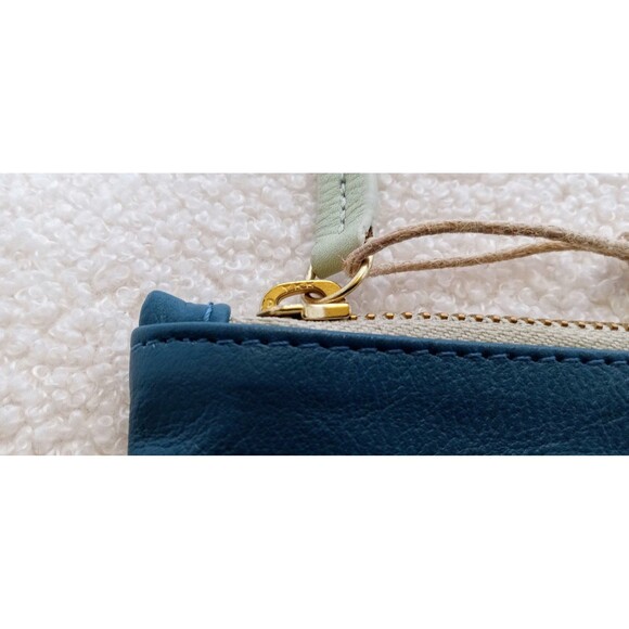 Anthropologie "Creme de la Creme" Blue Leather Gold Zipper Pouch 9 in x 4 in - Picture 9 of 9